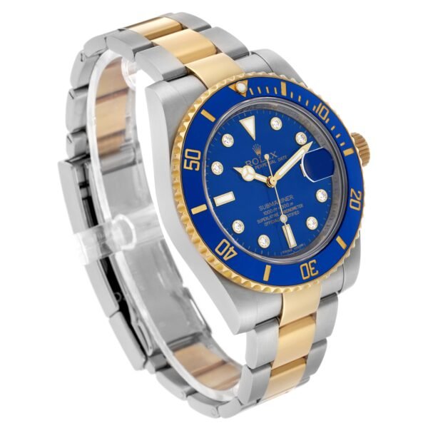 Rolex Submariner Steel Yellow Gold Blue Diamond Dial Bezel Mens Watch 116613