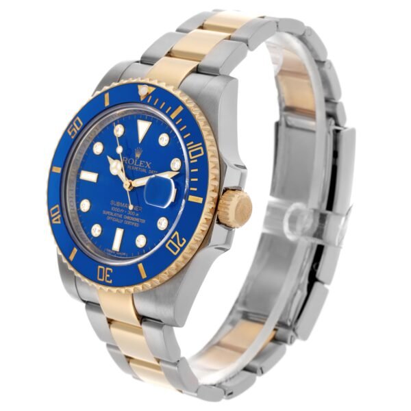 Rolex Submariner Steel Yellow Gold Blue Diamond Dial Mens Watch 116613