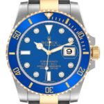 Rolex Submariner Steel Yellow Gold Blue Diamond Dial Mens Watch 116613 Box Card