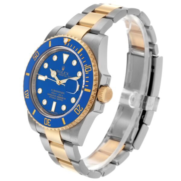Rolex Submariner Steel Yellow Gold Blue Diamond Dial Mens Watch 116613 Box Card