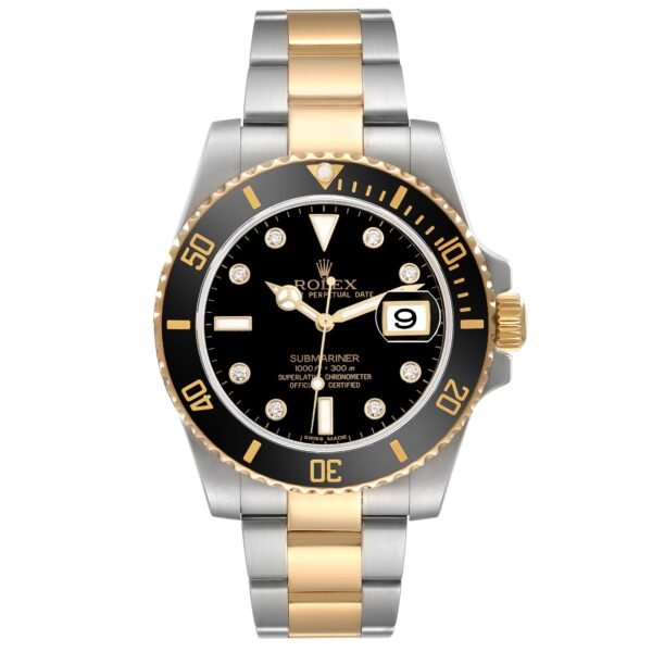 Rolex Submariner Steel Yellow Gold Diamond Mens Watch 116613 Box Card