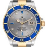 Rolex Submariner Steel Yellow Gold Diamond Sapphire Mens Watch 16613 BoxPapers