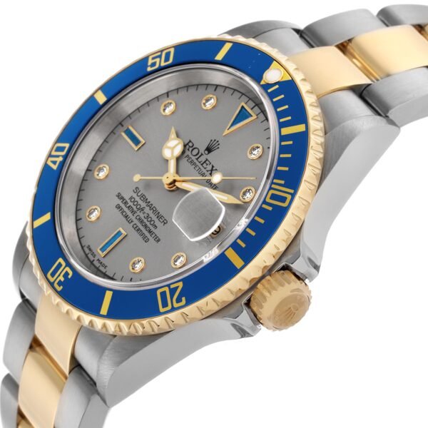 Rolex Submariner Steel Yellow Gold Diamond Sapphire Mens Watch 16613 BoxPapers