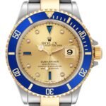 Rolex Submariner Steel Yellow Gold Diamond Sapphire Serti Dial Mens Watch 16613
