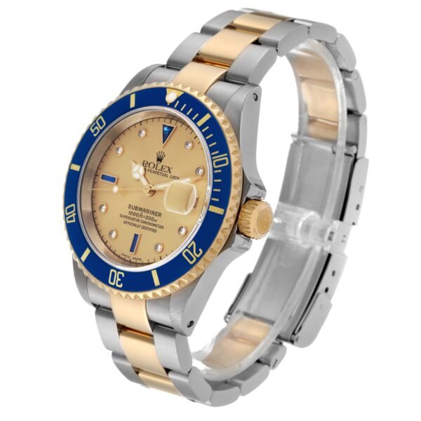 Rolex Submariner Steel Yellow Gold Diamond Sapphire Serti Dial Mens Watch 16613 Box Papers