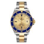 Rolex Submariner Steel Yellow Gold Diamond Sapphire Serti Dial Mens Watch 16613 Box Service Card