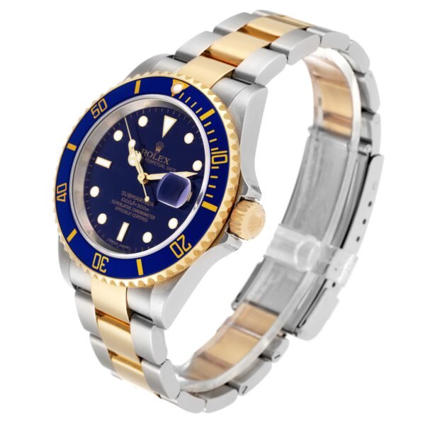 Rolex Submariner Steel Yellow Gold Purple Blue Dial Mens Watch 16613 Box Card
