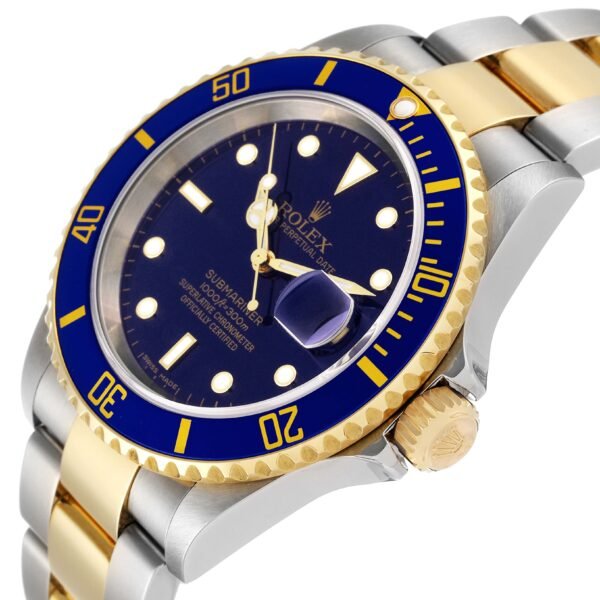Rolex Submariner Steel Yellow Gold Purple Blue Dial Mens Watch 16613 Box Card