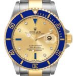 Rolex Submariner Steel Yellow Gold Serti Dial Mens Watch 16613 Box Card