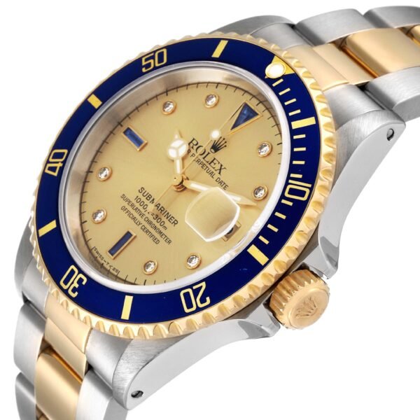 Rolex Submariner Steel Yellow Gold Serti Dial Mens Watch 16613 Box Service Card