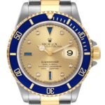 Rolex Submariner Steel Yellow Gold Serti Dial Mens Watch 16613 Box Service Card