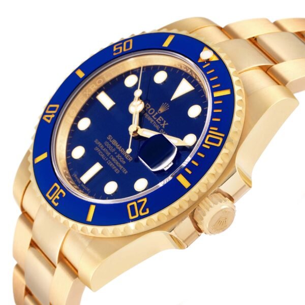 Rolex Submariner Yellow Gold Blue Dial Ceramic Bezel Mens Watch 116618 Unworn
