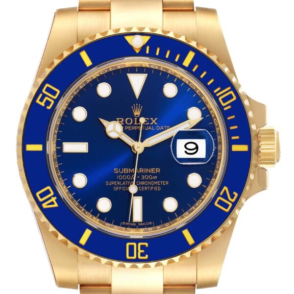 Rolex Submariner Yellow Gold Blue Dial Ceramic Bezel Mens Watch 116618 Unworn