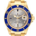 Rolex Submariner Yellow Gold Diamond Sapphire Serti Dial Watch 16618