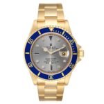 Rolex Submariner Yellow Gold Diamond Sapphire Serti Dial Watch 16618 Box Papers