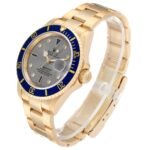 Rolex Submariner Yellow Gold Diamond Sapphire Serti Dial Watch 16618 Box Papers
