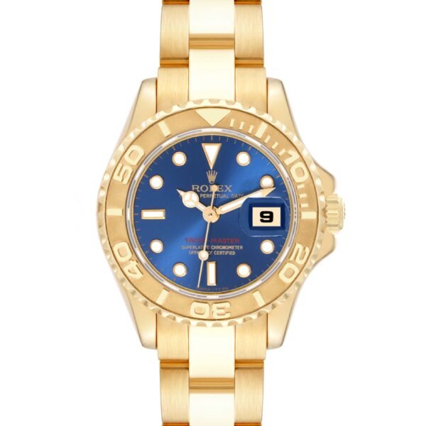 Rolex Yachtmaster 29mm Yellow Gold Blue Dial Ladies Watch 69628