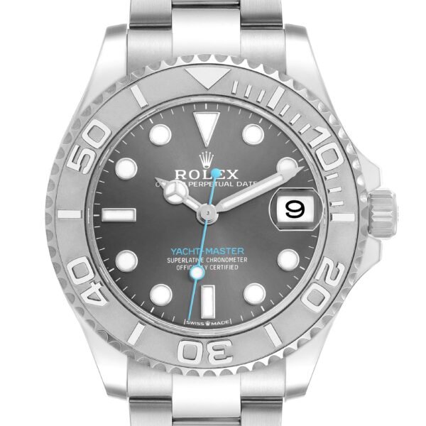 Rolex Yachtmaster 37 Midsize Steel Platinum Bezel Mens Watch 268622 Box Card
