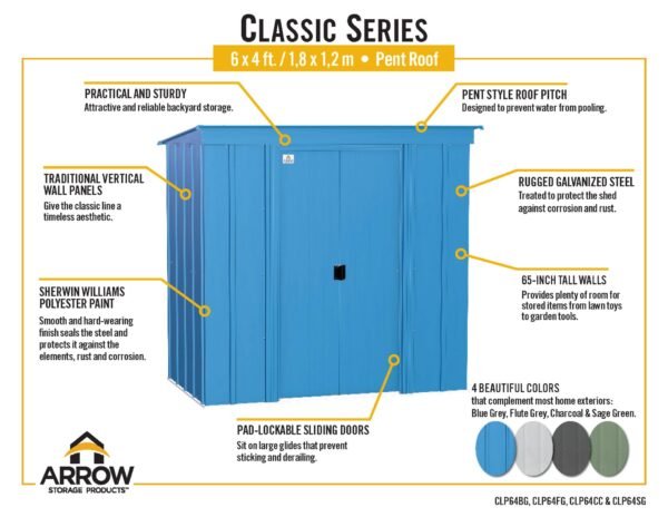 Arrow 6 x 4 x 6 ft Blue Shed