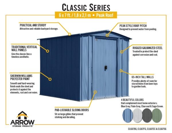 Arrow 6 x 7 x 6 ft Blue Shed
