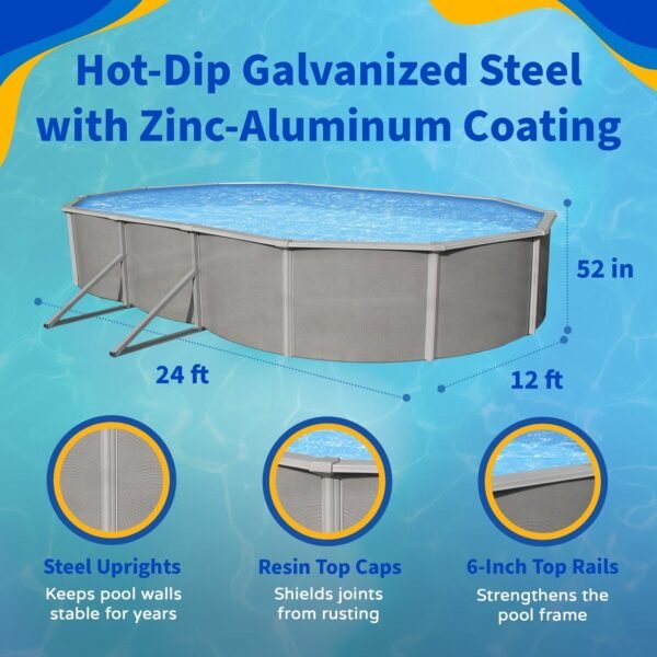 Belize 12-ft x 24-ft Oval 52-in Deep 6-in Top Rail Metal Wall Swimming Pool Package