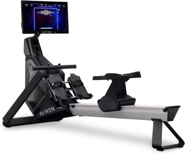 Aviron Strong Series Rower: 22″ HD Touchscreen, Dual Air & Magnetic Resistance up to 100 lbs. Game-Based Workouts, Streaming, Compact Design