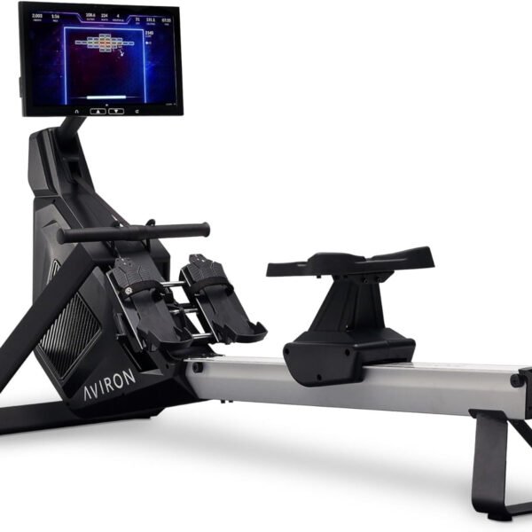 Aviron Strong Series Rower: 22″ HD Touchscreen, Dual Air & Magnetic Resistance up to 100 lbs. Game-Based Workouts, Streaming, Compact Design