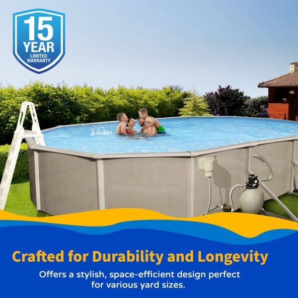 Belize 12-ft x 24-ft Oval 52-in Deep 6-in Top Rail Metal Wall Swimming Pool Package