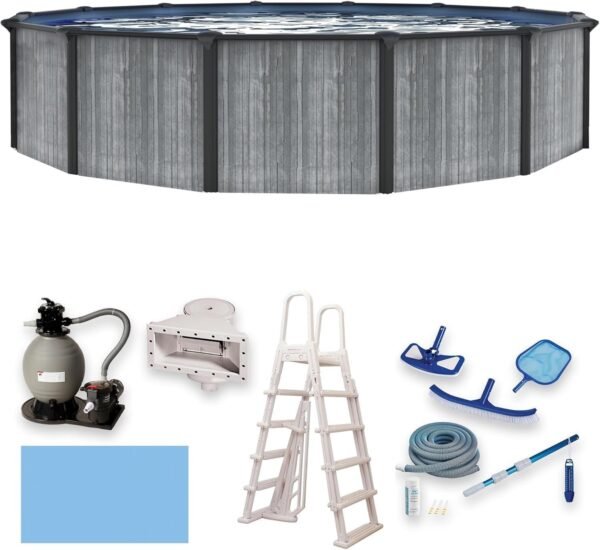 Blue Wave San Pedro 24-ft Round 52-in Deep 6-in Top Rail Above Ground Steel Wall Swimming Pool