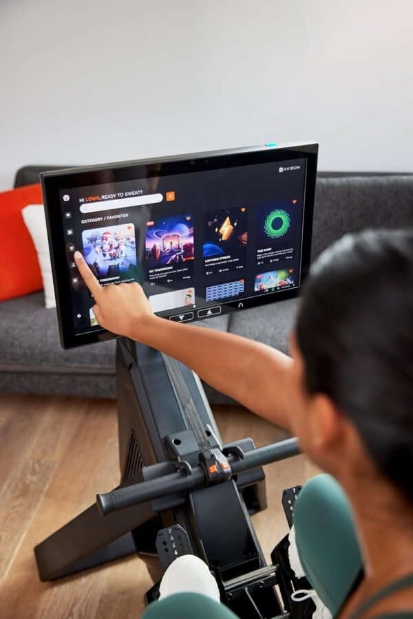 Aviron Strong Series Rower: 22″ HD Touchscreen, Dual Air & Magnetic Resistance up to 100 lbs. Game-Based Workouts, Streaming, Compact Design