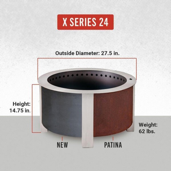 X Series 28 Inch Round Corten Steel Wood-Burning Fire Pit in Stainless Steel by Breeo