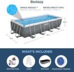 Bestway Power Steel 18′ x 9′ x 48″ Rectangular Metal Frame Above Ground Outdoor Swimming Pool Set with 1,500 GPH Filter Pump, Ladder, and Pool Cover