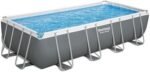 Bestway Power Steel 18′ x 9′ x 48″ Rectangular Metal Frame Above Ground Outdoor Swimming Pool Set with 1,500 GPH Filter Pump, Ladder, and Pool Cover