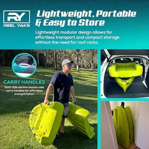 Reel Yaks Raptor Modular Fishing Kayak – 9.5ft Lightweight Sit On Top Kayak for Adults & Youth – Stable & Portable, Ideal Space-Saving Design for Travel – 380lbs Capacity